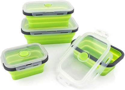 4 X Collapsible Silicone Food Storage Containers Lunchboxes Bowls Meal Box with Airtight Lid Green)