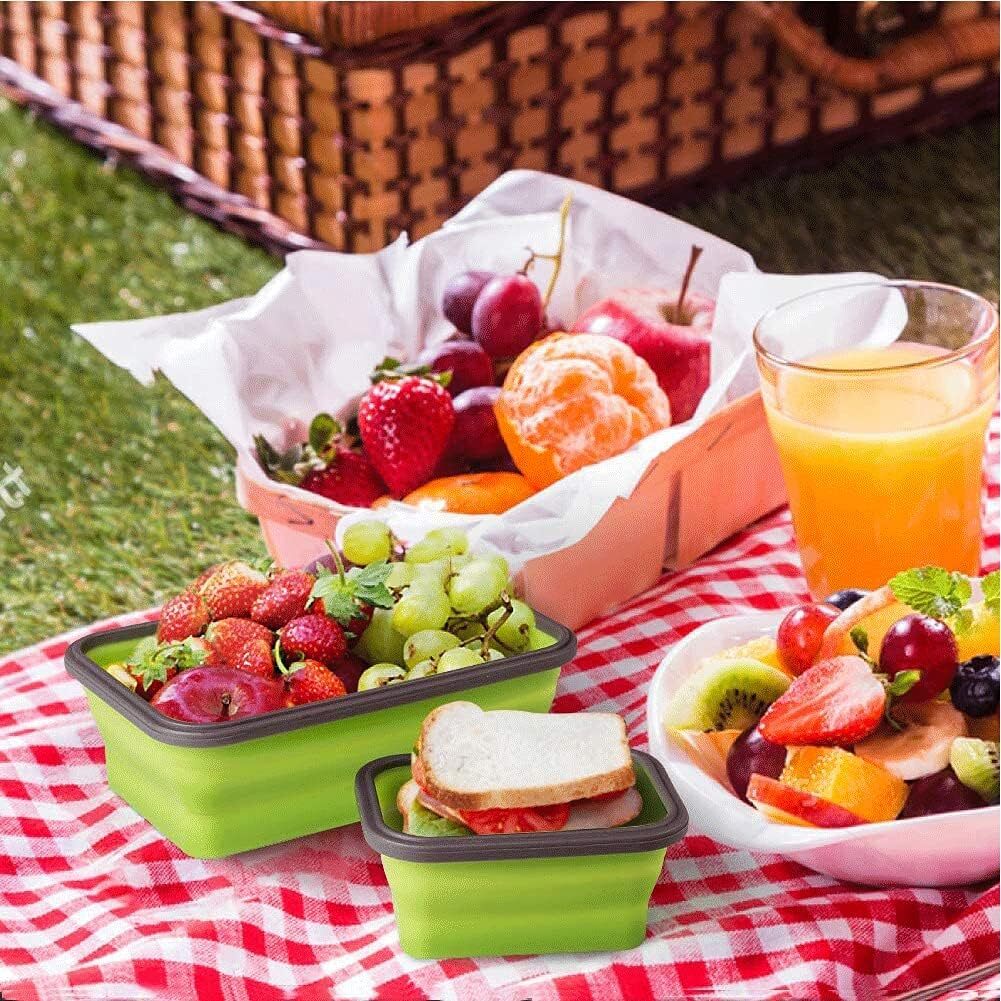 4 X Collapsible Silicone Food Storage Containers Lunchboxes Bowls Meal Box with Airtight Lid Green)