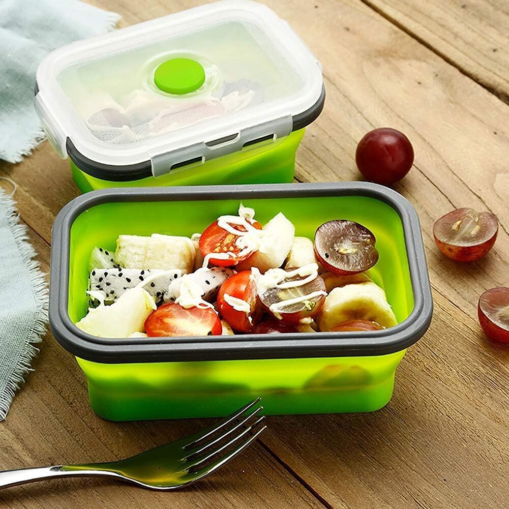 4 X Collapsible Silicone Food Storage Containers Lunchboxes Bowls Meal Box with Airtight Lid Green)