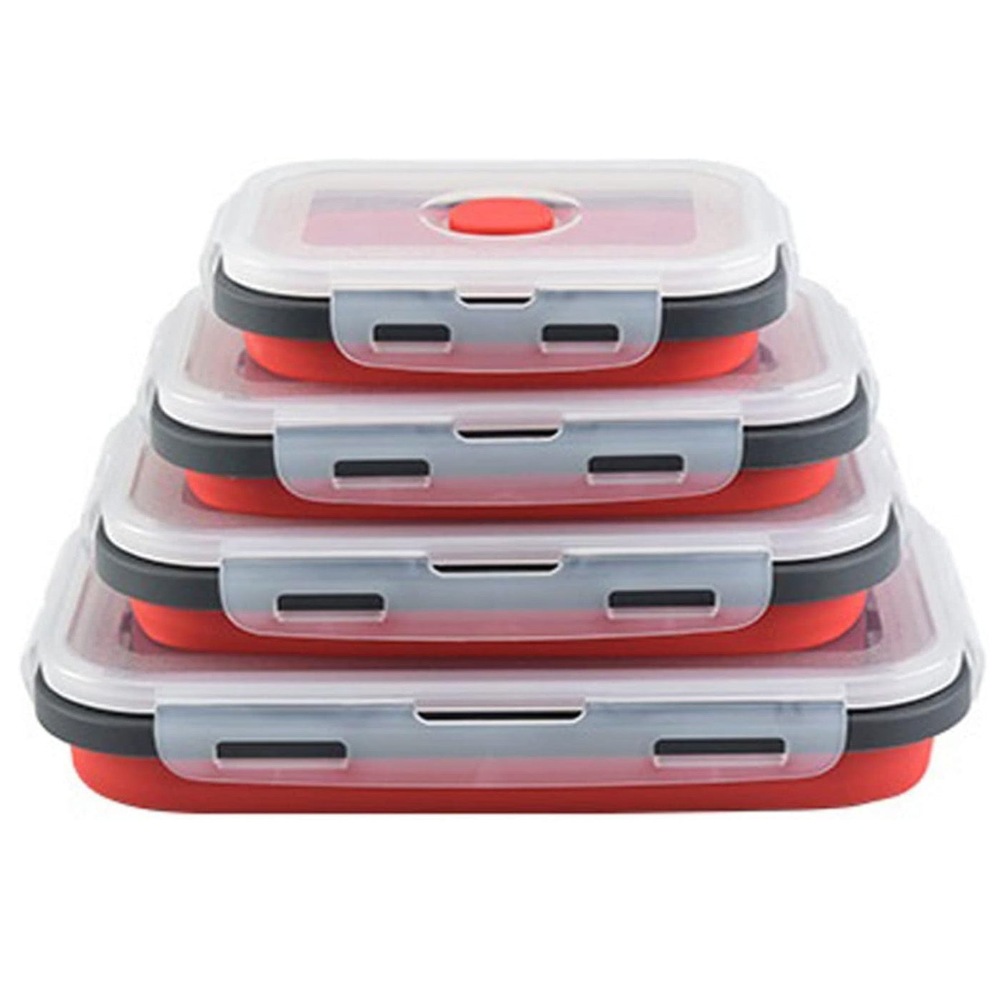 4 X Collapsible Silicone Food Storage Containers Lunchboxes Bowls Meal Box with Airtight Lid (Red)