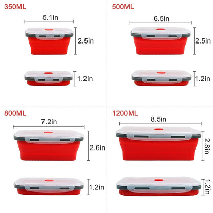 4 X Collapsible Silicone Food Storage Containers Lunchboxes Bowls Meal Box with Airtight Lid (Red)