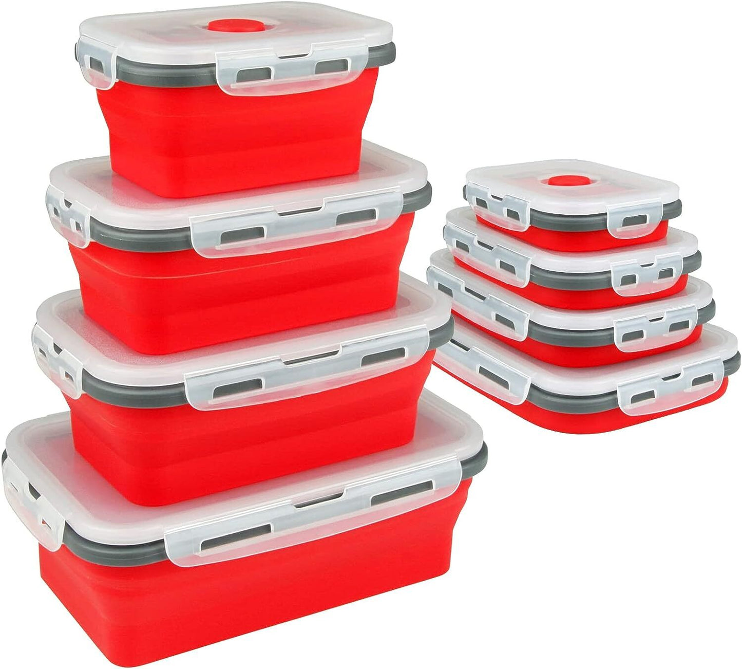 4 X Collapsible Silicone Food Storage Containers Lunchboxes Bowls Meal Box with Airtight Lid (Red)