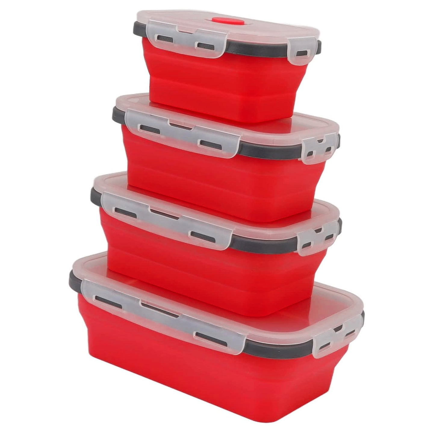 4 X Collapsible Silicone Food Storage Containers Lunchboxes Bowls Meal Box with Airtight Lid (Red)