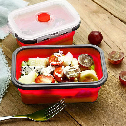 4 X Collapsible Silicone Food Storage Containers Lunchboxes Bowls Meal Box with Airtight Lid (Red)