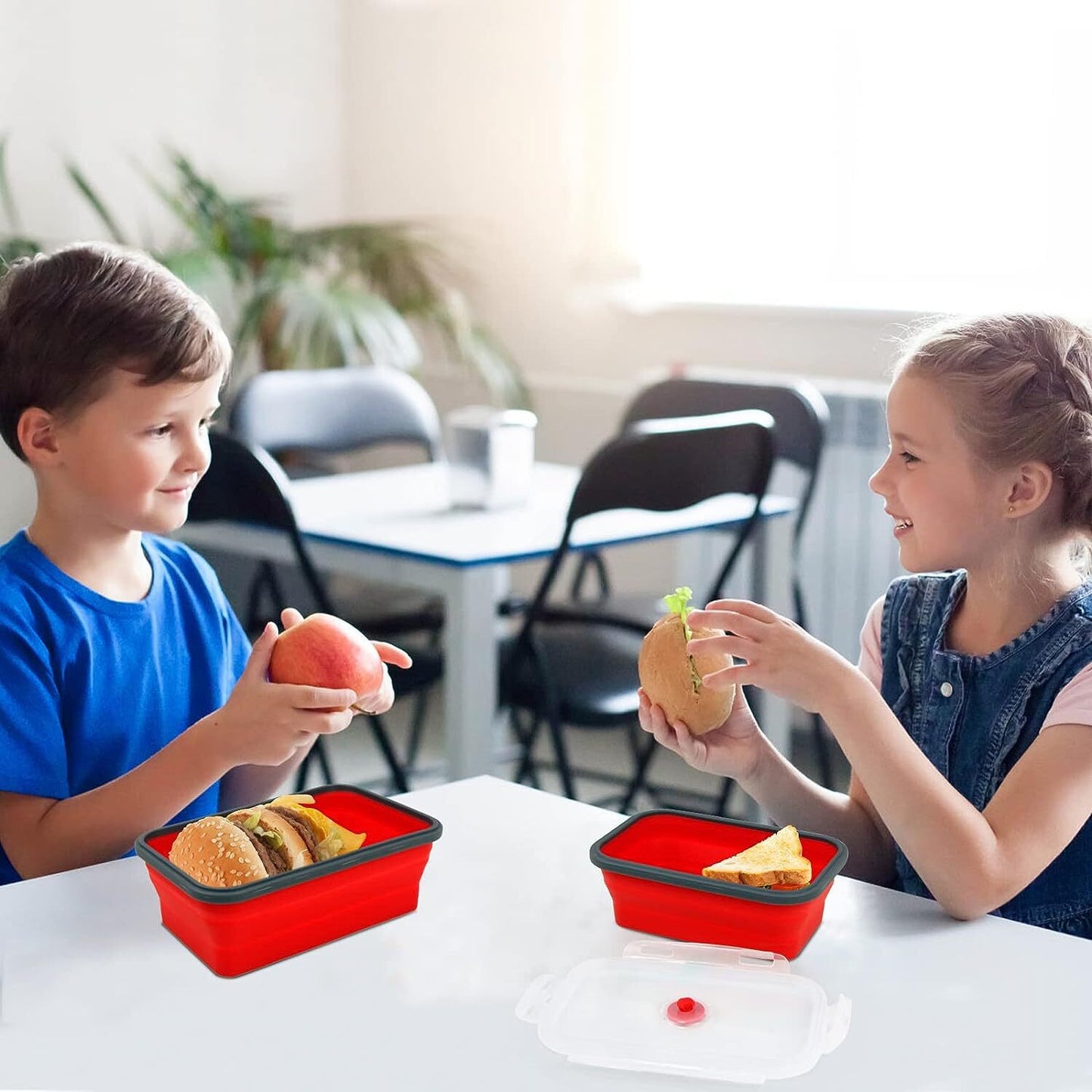 4 X Collapsible Silicone Food Storage Containers Lunchboxes Bowls Meal Box with Airtight Lid (Red)