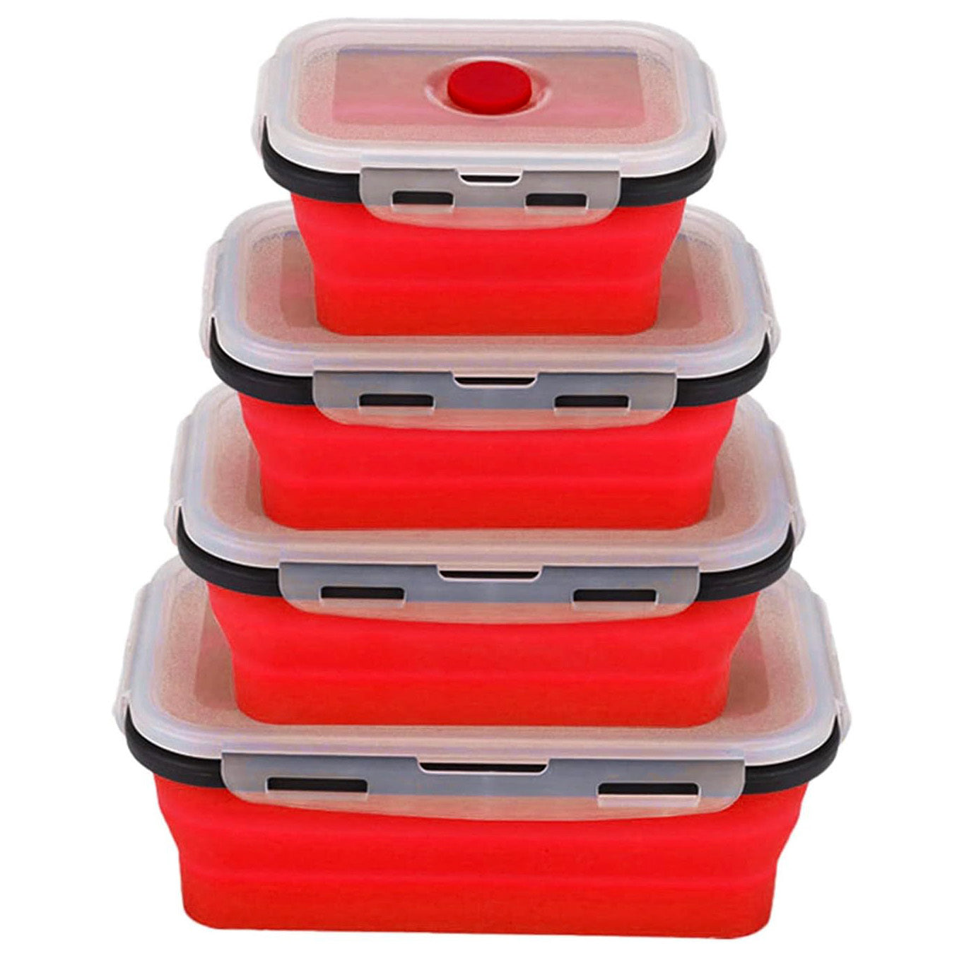 4 X Collapsible Silicone Food Storage Containers Lunchboxes Bowls Meal Box with Airtight Lid (Red)