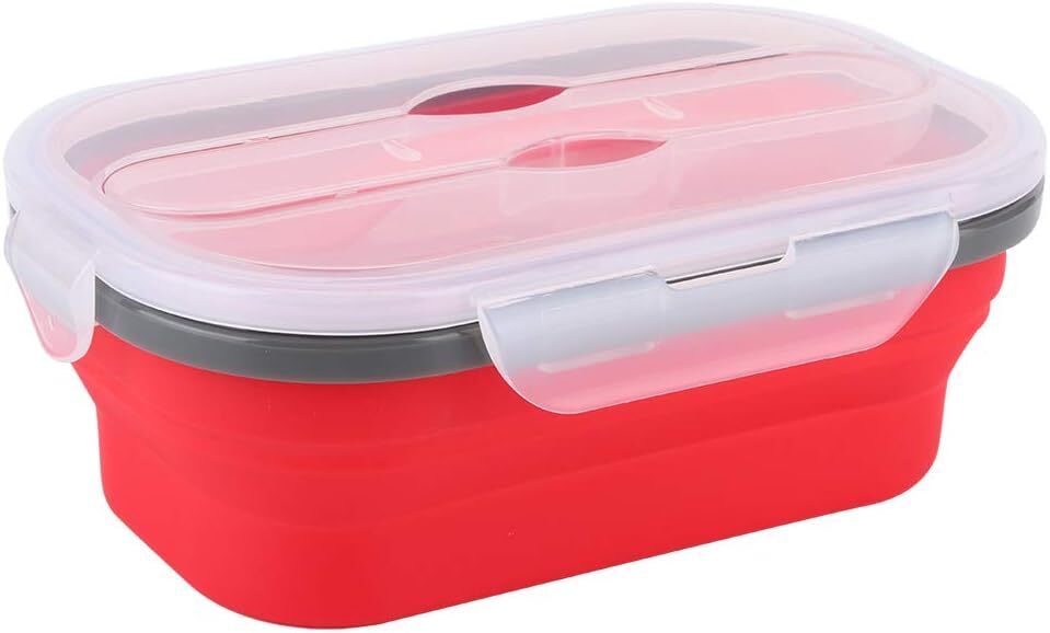 4 X Collapsible Silicone Food Storage Containers Lunchboxes Bowls Meal Box with Airtight Lid (Red)