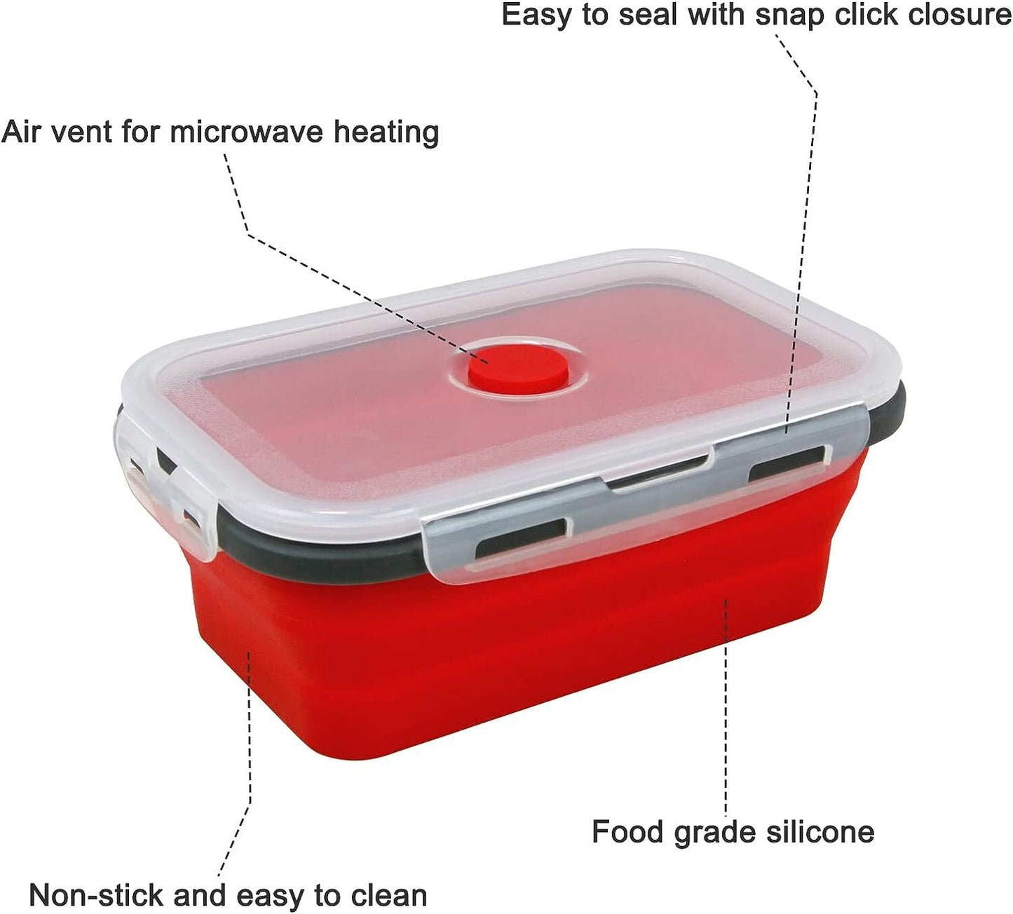 4 X Collapsible Silicone Food Storage Containers Lunchboxes Bowls Meal Box with Airtight Lid (Red)