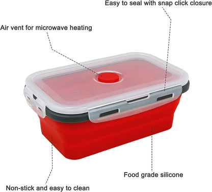 4 X Collapsible Silicone Food Storage Containers Lunchboxes Bowls Meal Box with Airtight Lid (Red)