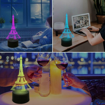 3D Eiffel Tower LED Colour-Changing Night Light Lamp