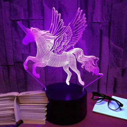 3D Magic Unicorn LED Colour-Changing Night Light Lamp