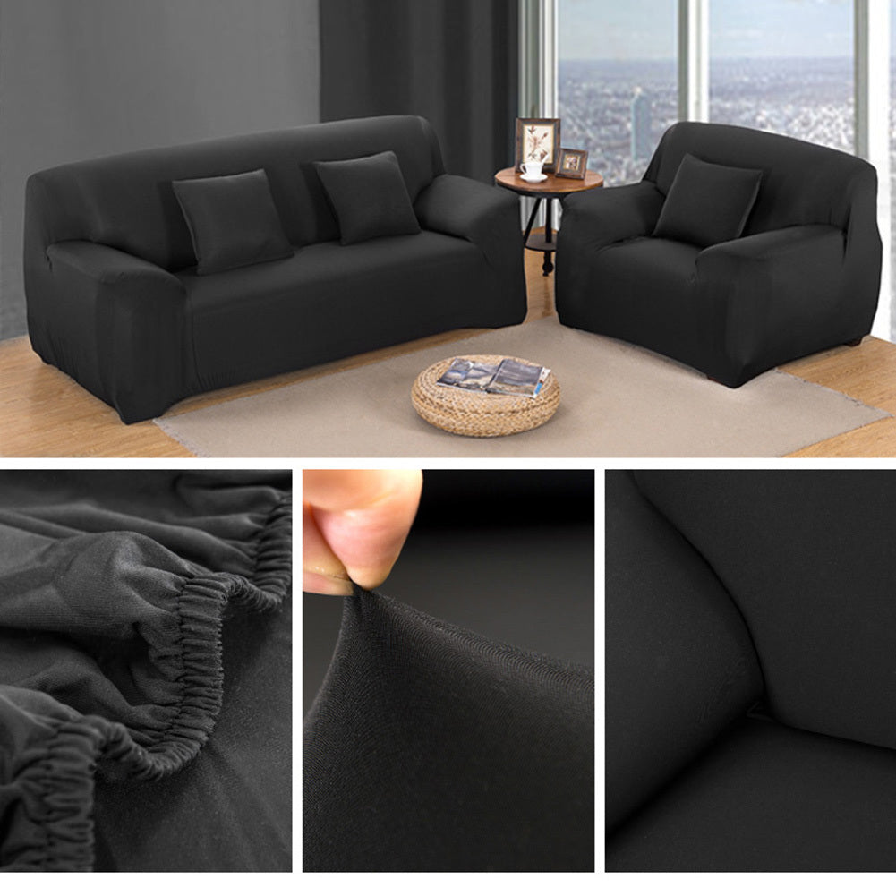 Sofa Cover Stretch Set: Lounge Couch & Cushion Protector (Black, Single Seater)