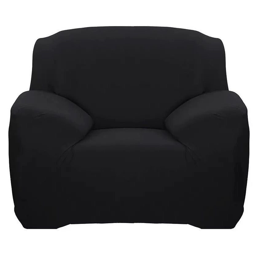 Sofa Cover Stretch Set: Lounge Couch & Cushion Protector (Black, Single Seater)