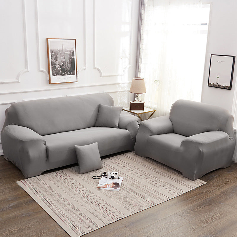 Sofa Cover Stretch Set: Lounge Couch & Cushion Protector (Grey, Single Seater)