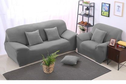 Sofa Cover Stretch Set: Lounge Couch & Cushion Protector (Grey, Single Seater)