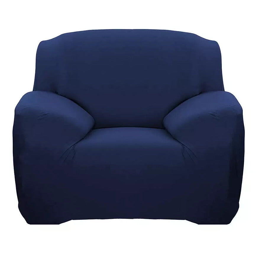 Sofa Cover Stretch Set: Lounge Couch & Cushion Protector (Navy, Single Seater)