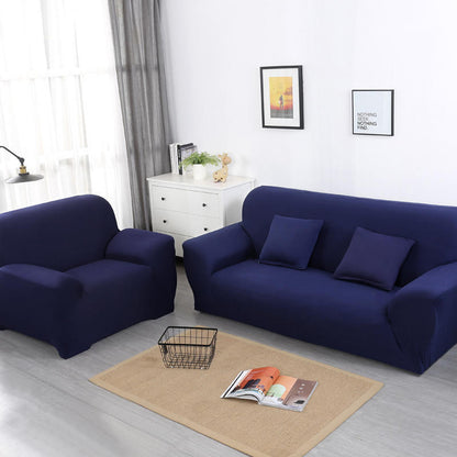 Sofa Cover Stretch Set: Lounge Couch & Cushion Protector (Navy, Single Seater)