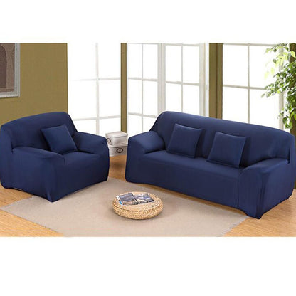 Sofa Cover Stretch Set: Lounge Couch & Cushion Protector (Navy, Single Seater)