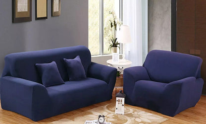 Sofa Cover Stretch Set: Lounge Couch & Cushion Protector (Navy, Single Seater)