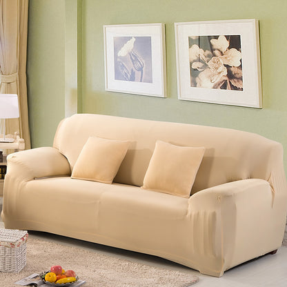 2-Seater Sofa Cover Stretch Set: Lounge Couch & Cushion Protector (Beige)