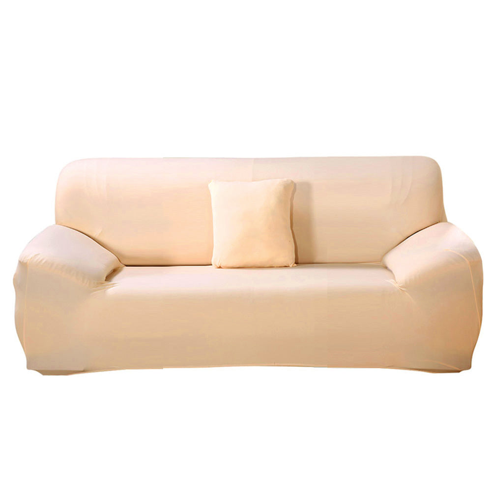 2-Seater Sofa Cover Stretch Set: Lounge Couch & Cushion Protector (Beige)