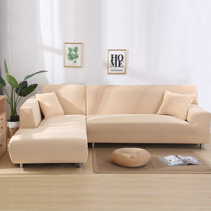 2-Seater Sofa Cover Stretch Set: Lounge Couch & Cushion Protector (Beige)