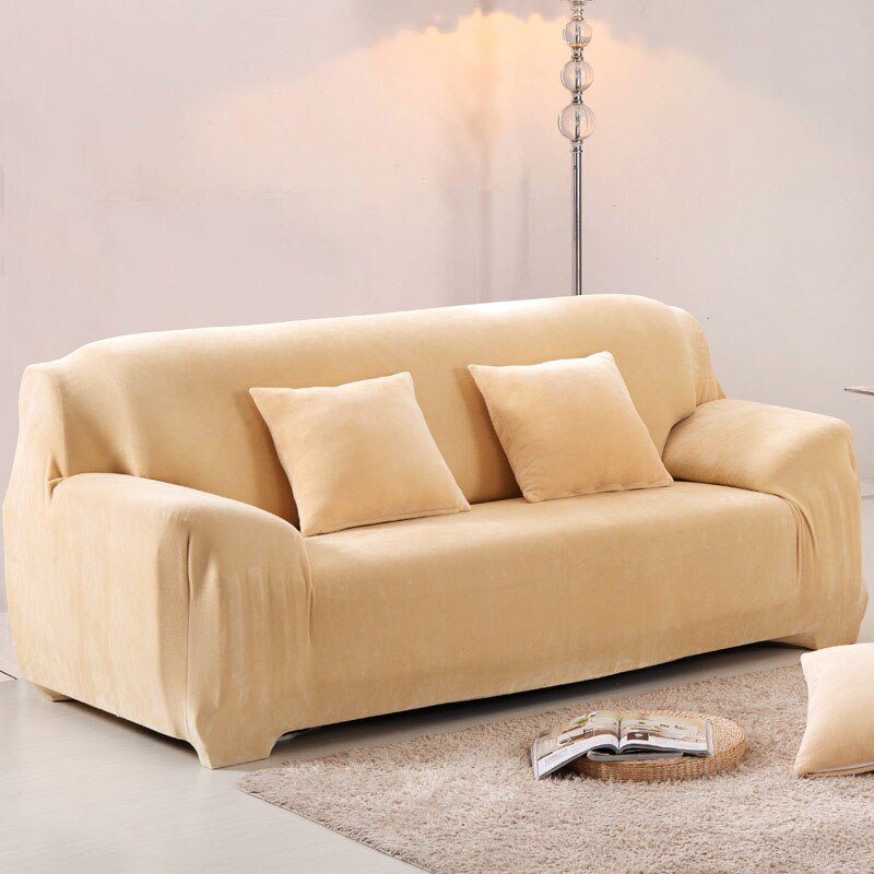 2-Seater Sofa Cover Stretch Set: Lounge Couch & Cushion Protector (Beige)