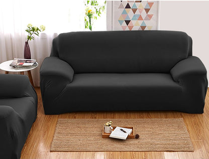 2-Seater Sofa Cover Stretch Set: Lounge Couch & Cushion Protector (Black)