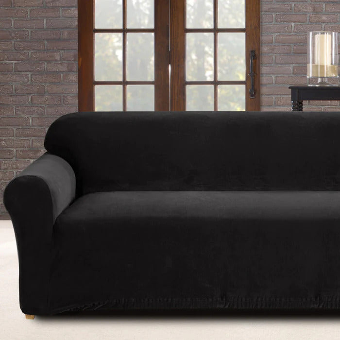 2-Seater Sofa Cover Stretch Set: Lounge Couch & Cushion Protector (Black)