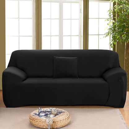 2-Seater Sofa Cover Stretch Set: Lounge Couch & Cushion Protector (Black)