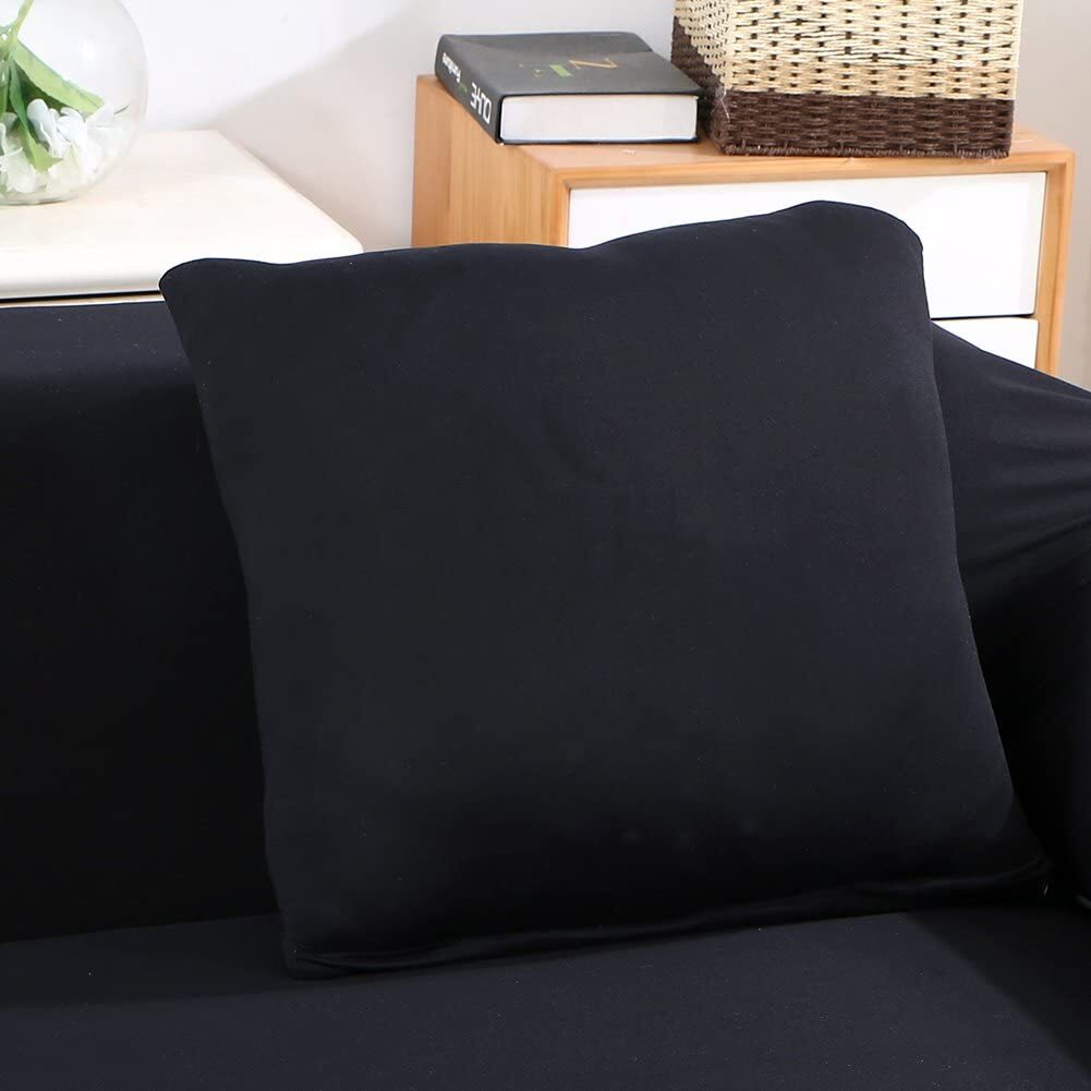 2-Seater Sofa Cover Stretch Set: Lounge Couch & Cushion Protector (Black)