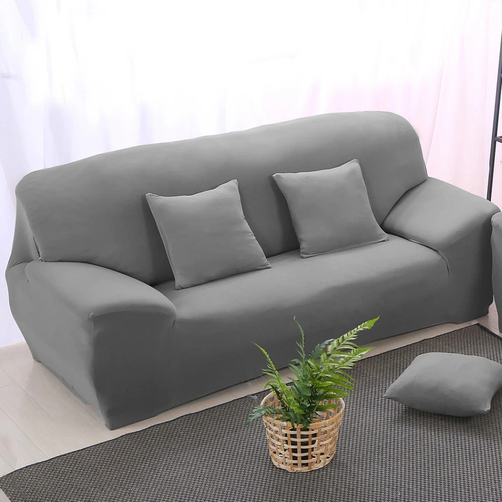 2-Seater Sofa Cover Stretch Set: Lounge Couch & Cushion Protector (Grey)