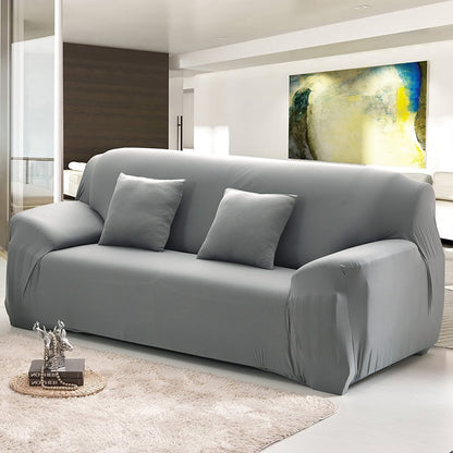 2-Seater Sofa Cover Stretch Set: Lounge Couch & Cushion Protector (Grey)