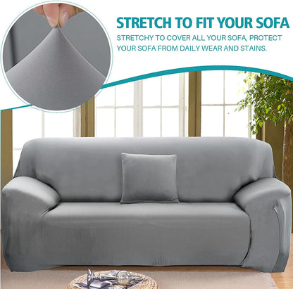 2-Seater Sofa Cover Stretch Set: Lounge Couch & Cushion Protector (Grey)