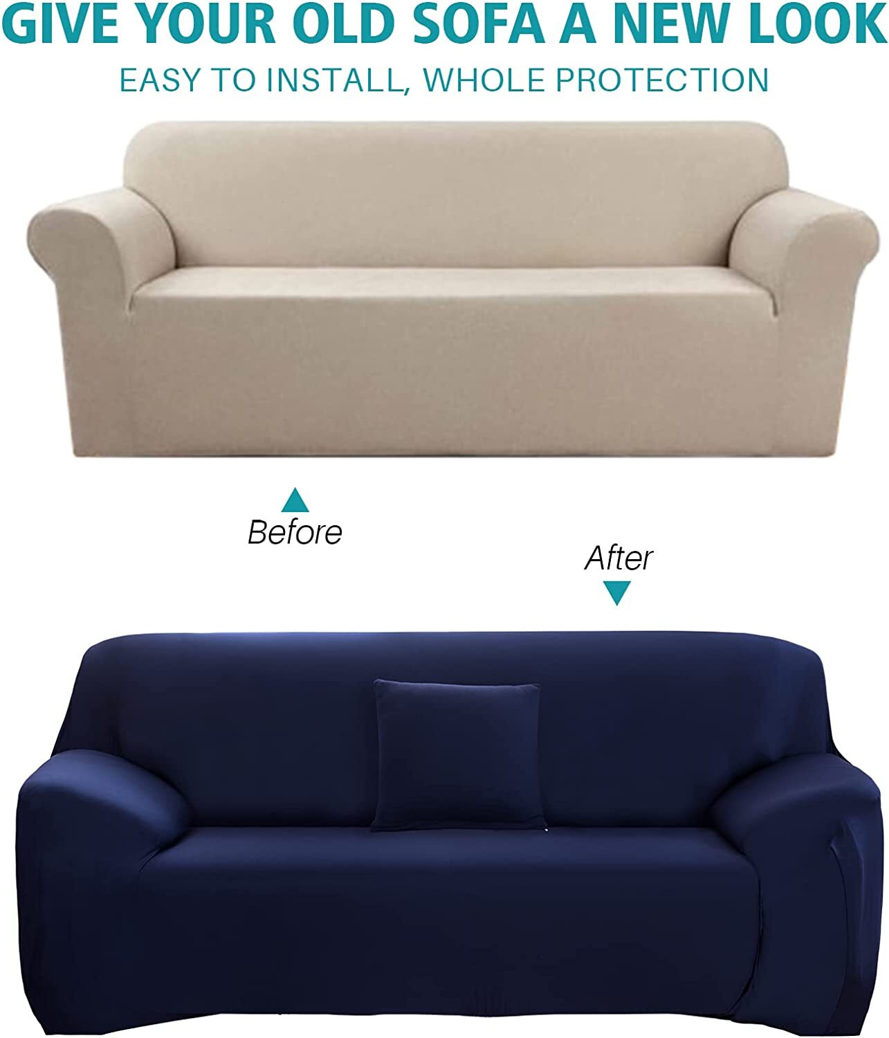 2-Seater Sofa Cover Stretch Set: Lounge Couch & Cushion Protector (Navy)