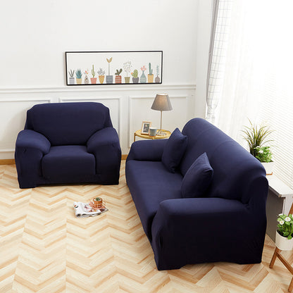 2-Seater Sofa Cover Stretch Set: Lounge Couch & Cushion Protector (Navy)