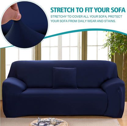 2-Seater Sofa Cover Stretch Set: Lounge Couch & Cushion Protector (Navy)