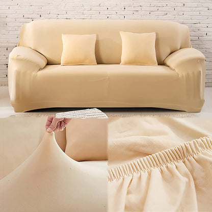 3-Seater Sofa Cover Stretch Set: Lounge Couch & Cushion Protector (Beige)