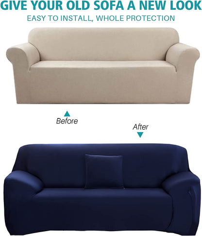 3-Seater Sofa Cover Stretch Set: Lounge Couch & Cushion Protector (Navy)