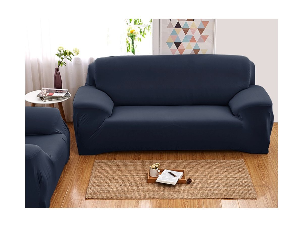 3-Seater Sofa Cover Stretch Set: Lounge Couch & Cushion Protector (Navy)