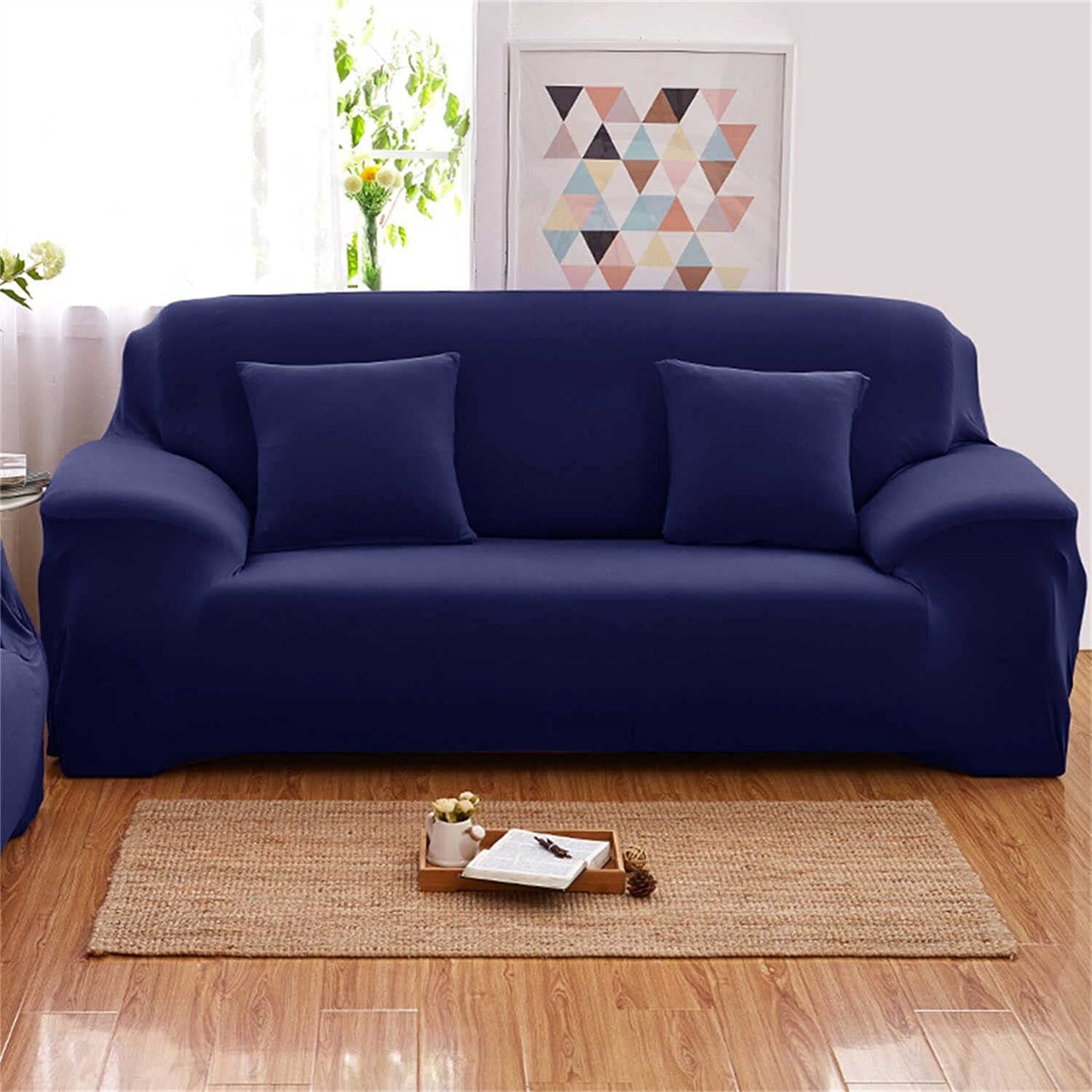 3-Seater Sofa Cover Stretch Set: Lounge Couch & Cushion Protector (Navy)