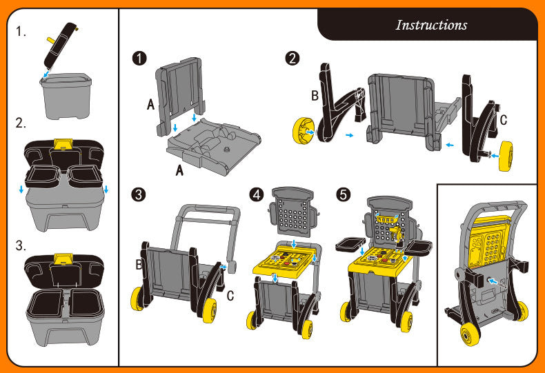 Tool Bench Station Deluxe Toy Set Tool Box with Trolley