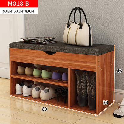 Wooden Cushioned Storage Ottoman & Shoe Cabinet (Chestnut & Black PU Leather)