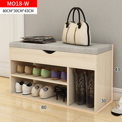 Wooden Cushioned Storage Ottoman & Shoe Cabinet (White Oak & Light Grey Cover)