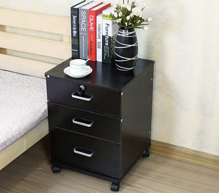 Miami 3 Drawer Bedside Table Cabinet with Wheels (Black)