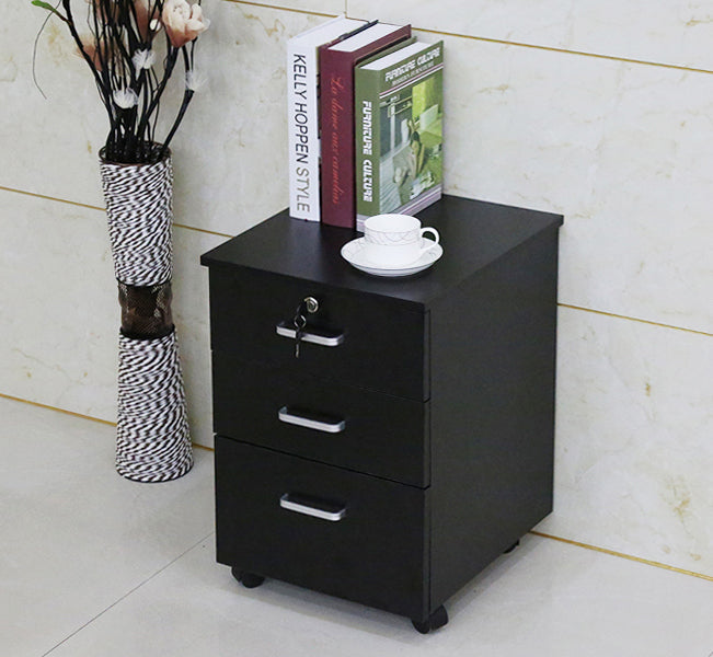 Miami 3 Drawer Bedside Table Cabinet with Wheels (Black)