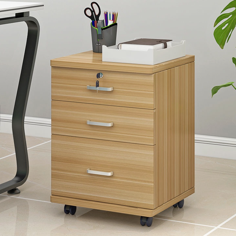 Miami 3 Drawer Bedside Table Cabinet with Wheels (Natural Oak)