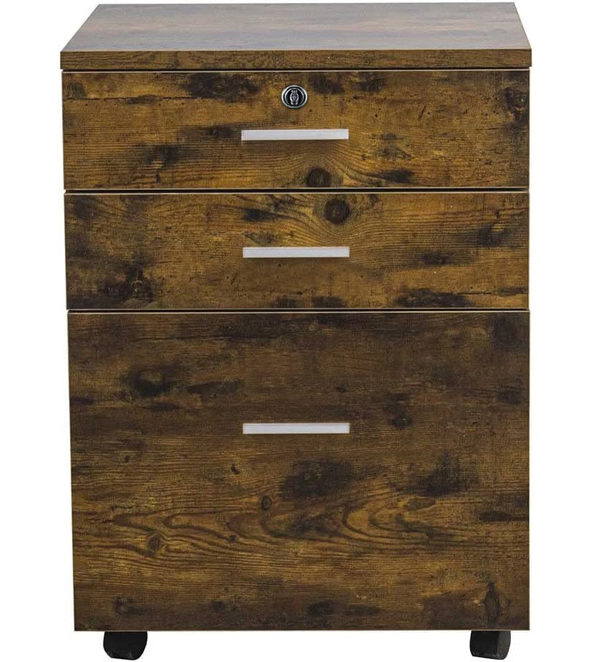 Miami 3 Drawer Bedside Table Cabinet with Wheels (Rustic Wood)