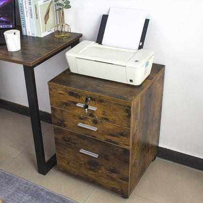 Miami 3 Drawer Bedside Table Cabinet with Wheels (Rustic Wood)