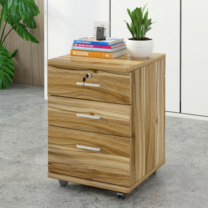 Miami 3 Drawer Bedside Table Cabinet with Wheels (Natural Oak)